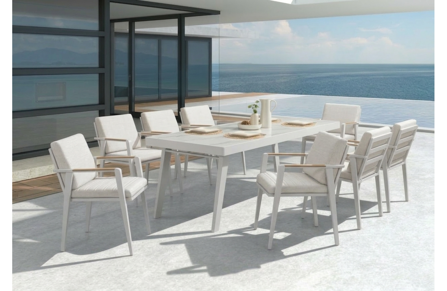 Zestaw do jadalni dla 8 osób (z poduszkami) HIGOLD EMOTI 697796 (1 szt) / 697715 (8 szt) / TAUPE