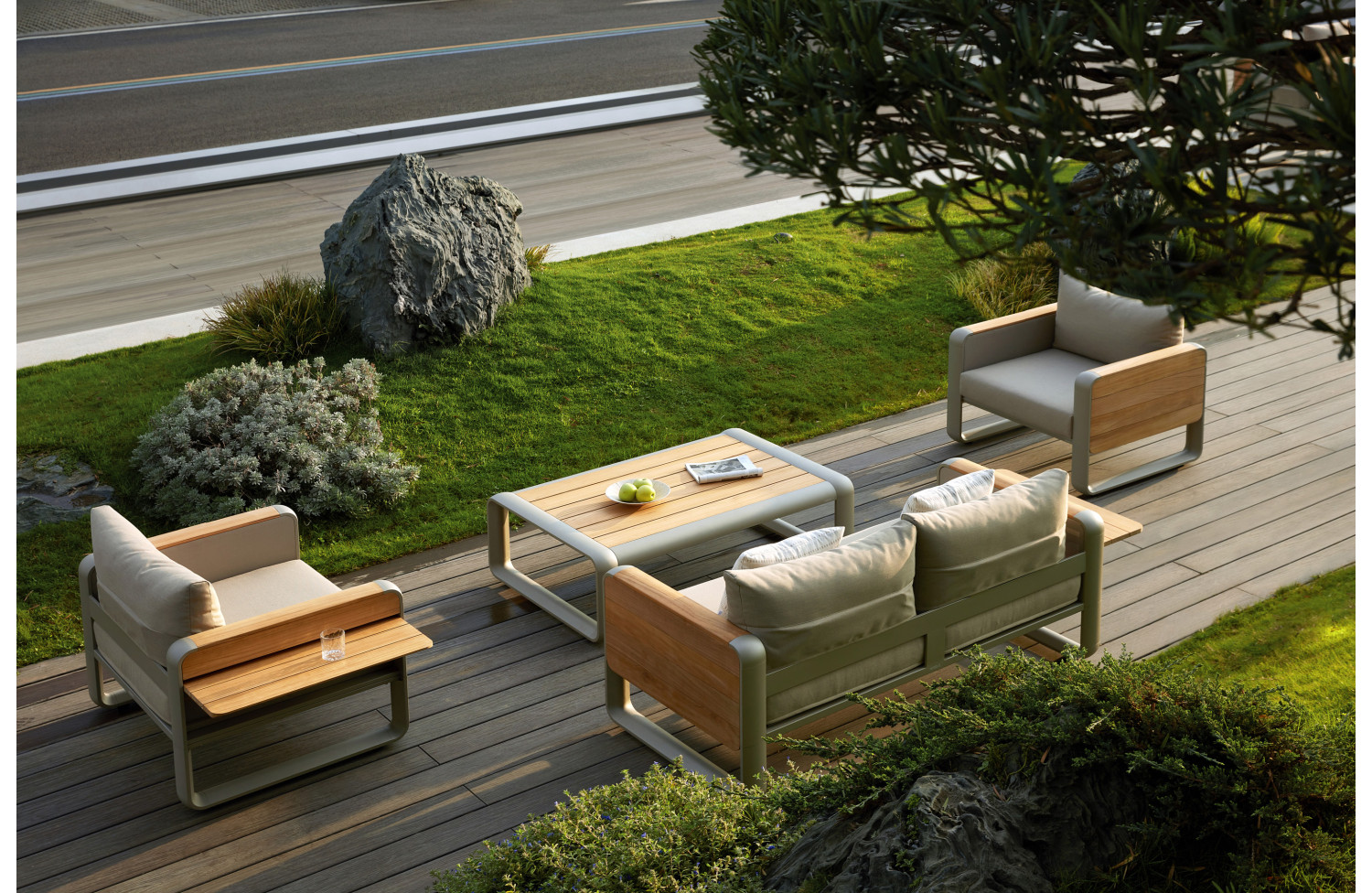 Lounge set (with cushions) HIGOLD NOTTINGHAM 207710 (20772001 (2 pcs) / 20772101 (1 pc) / 20774001 (1 pc) / TAUPE