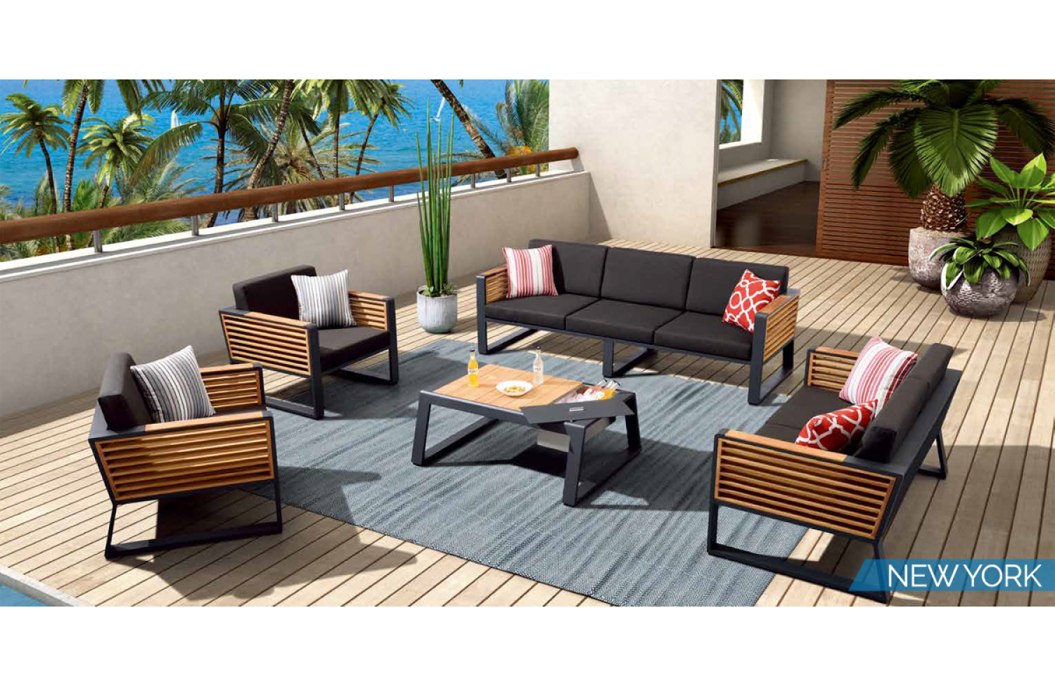 Zestaw wypoczynkowy dla 5 osób (z poduszkami) HIGOLD NEW YORK 204020 / BLACK