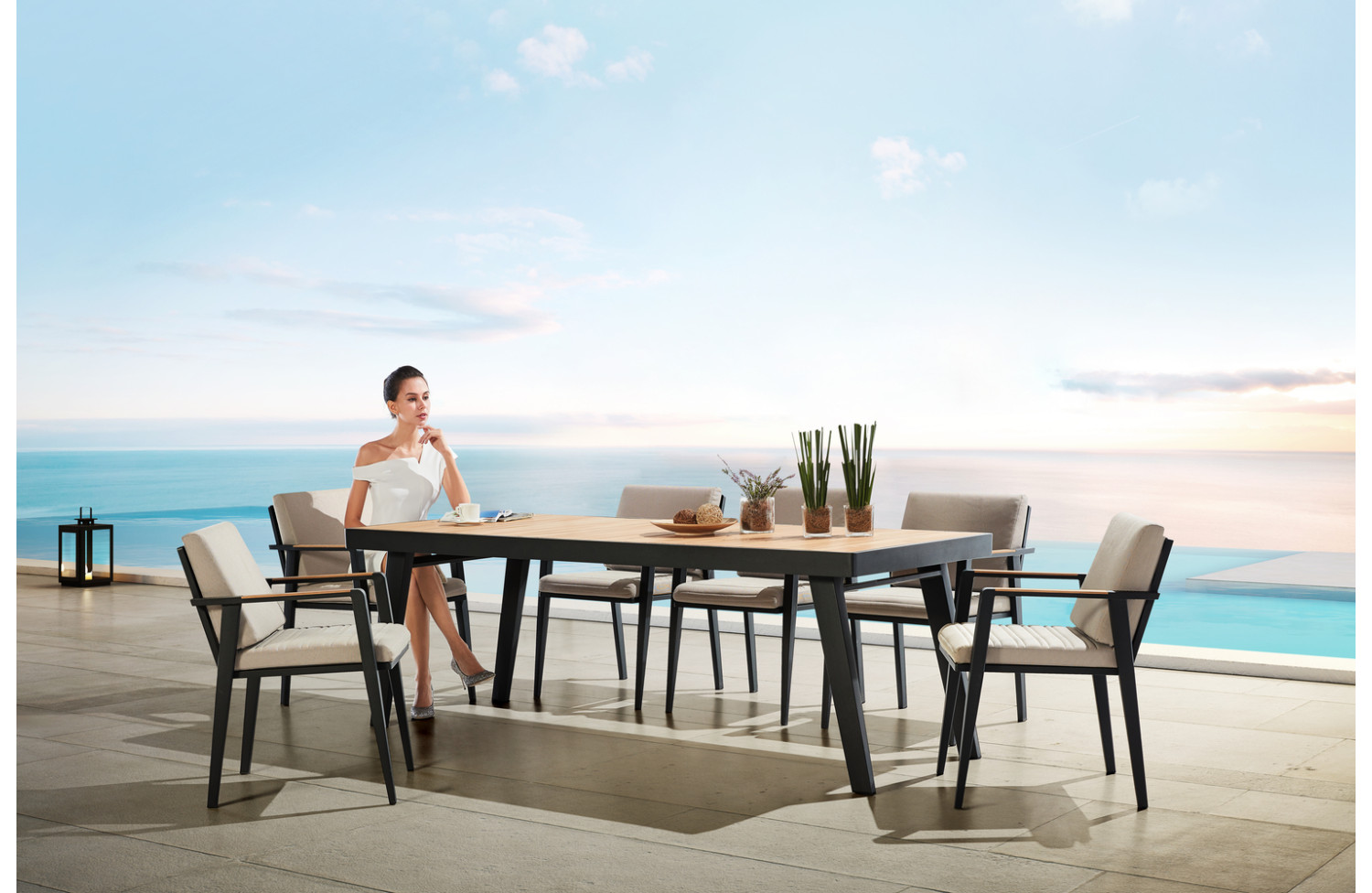 Zestaw do jadalni dla 6 osób (z poduszkami) HIGOLD EMOTI 697790 / ANTHRACITE