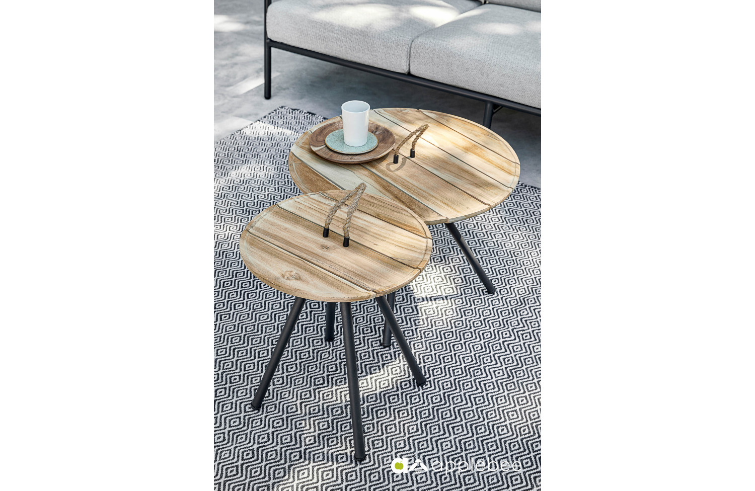 Set of 2 Coffee Tables d.60 + d.40 (teak) APPLE BEE ELLE 70001183