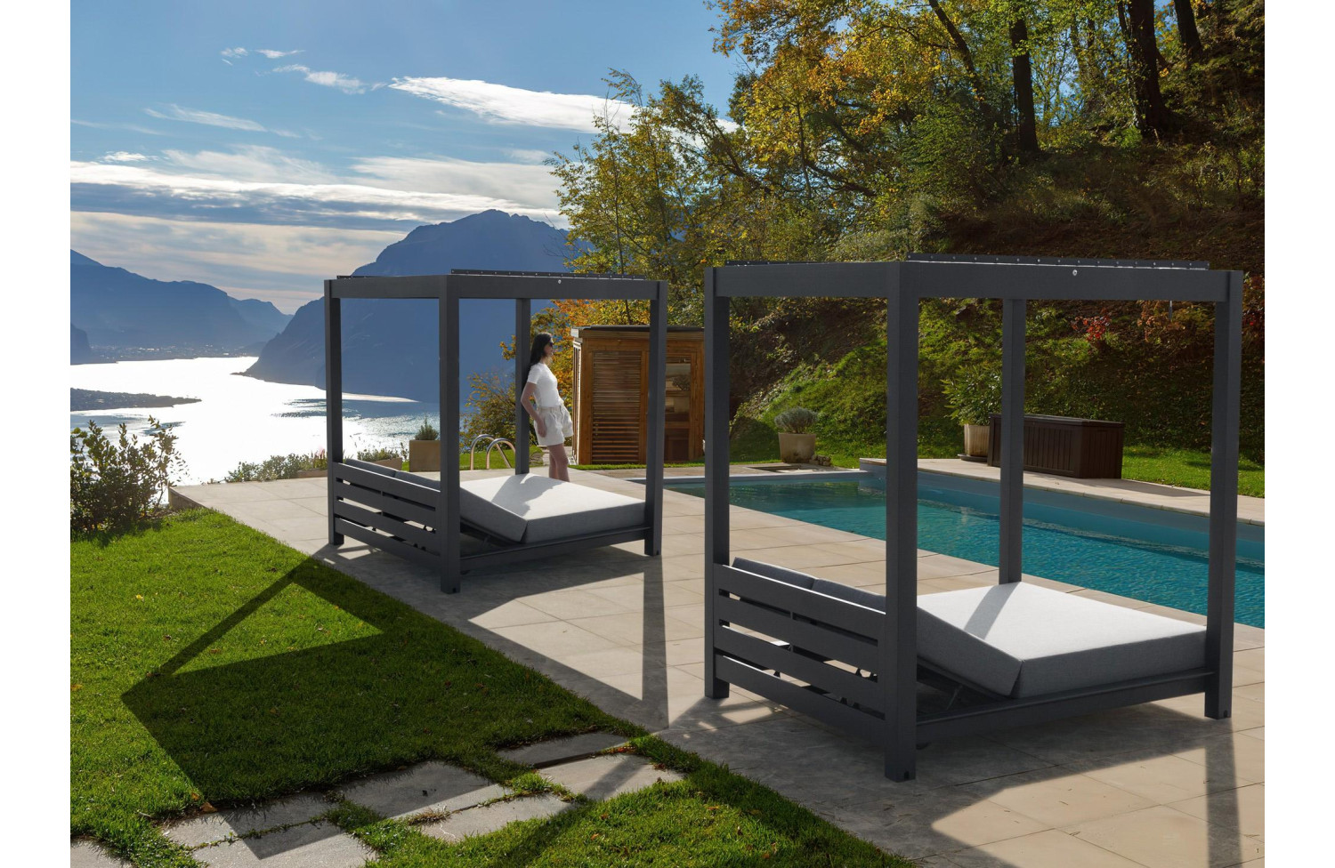 Ліжко з навісом (жалюзі) з подшками COUTURE SKY 91962520-A / ANTHRACITE