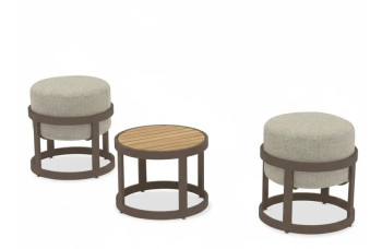 2-footrest set (with cushions) + table LAGOM TOTEM-3 Lm 14B / DARK TAUPE