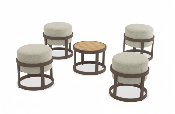 4-footrest set (with cushions) + table LAGOM TOTEM-5 Lm 15B / DARK TAUPE