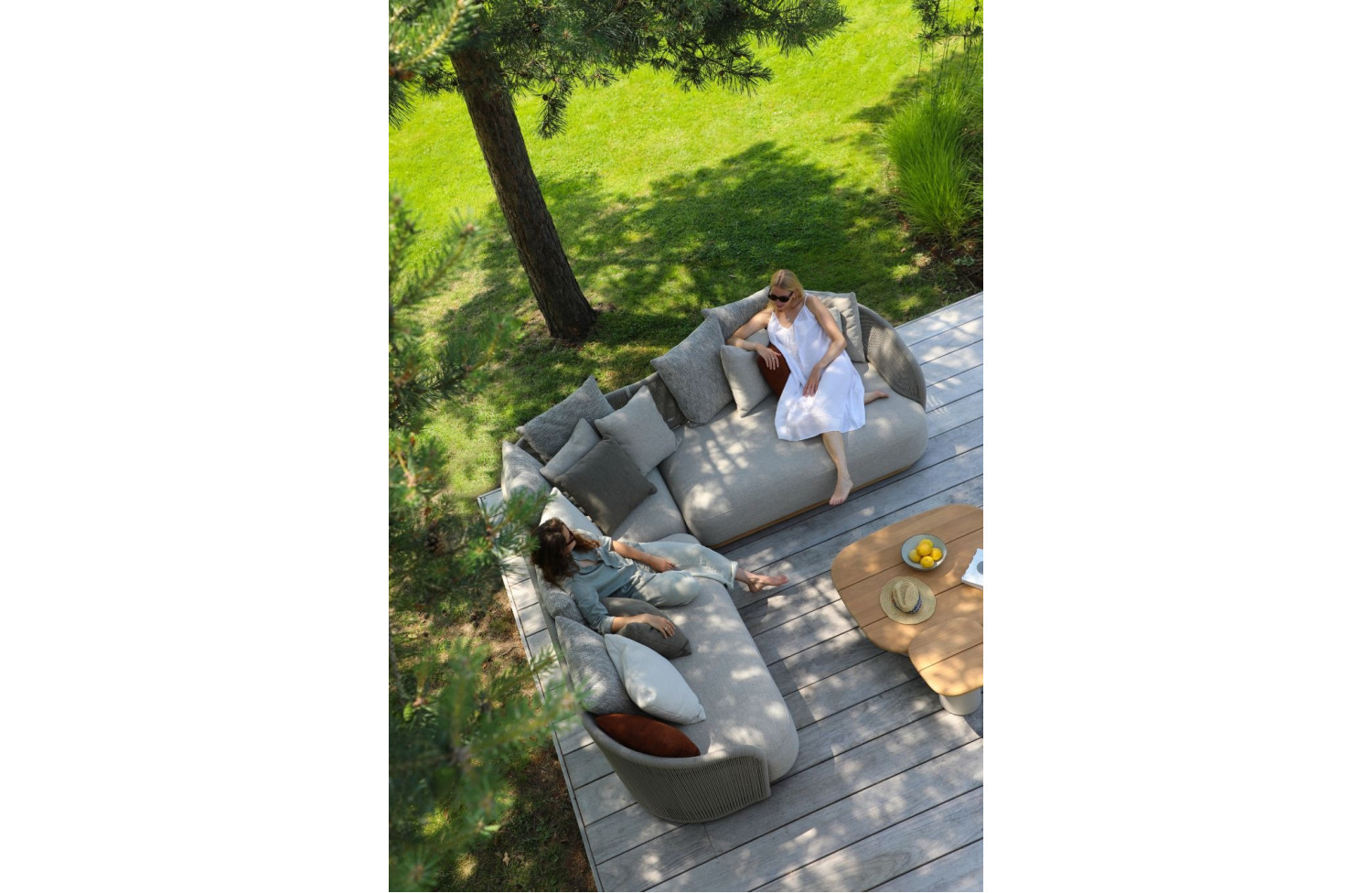 Swivel lounge armchair (with cushions) + 2 loose pillows LAGOM WAVE Lm 85T / TAUPE