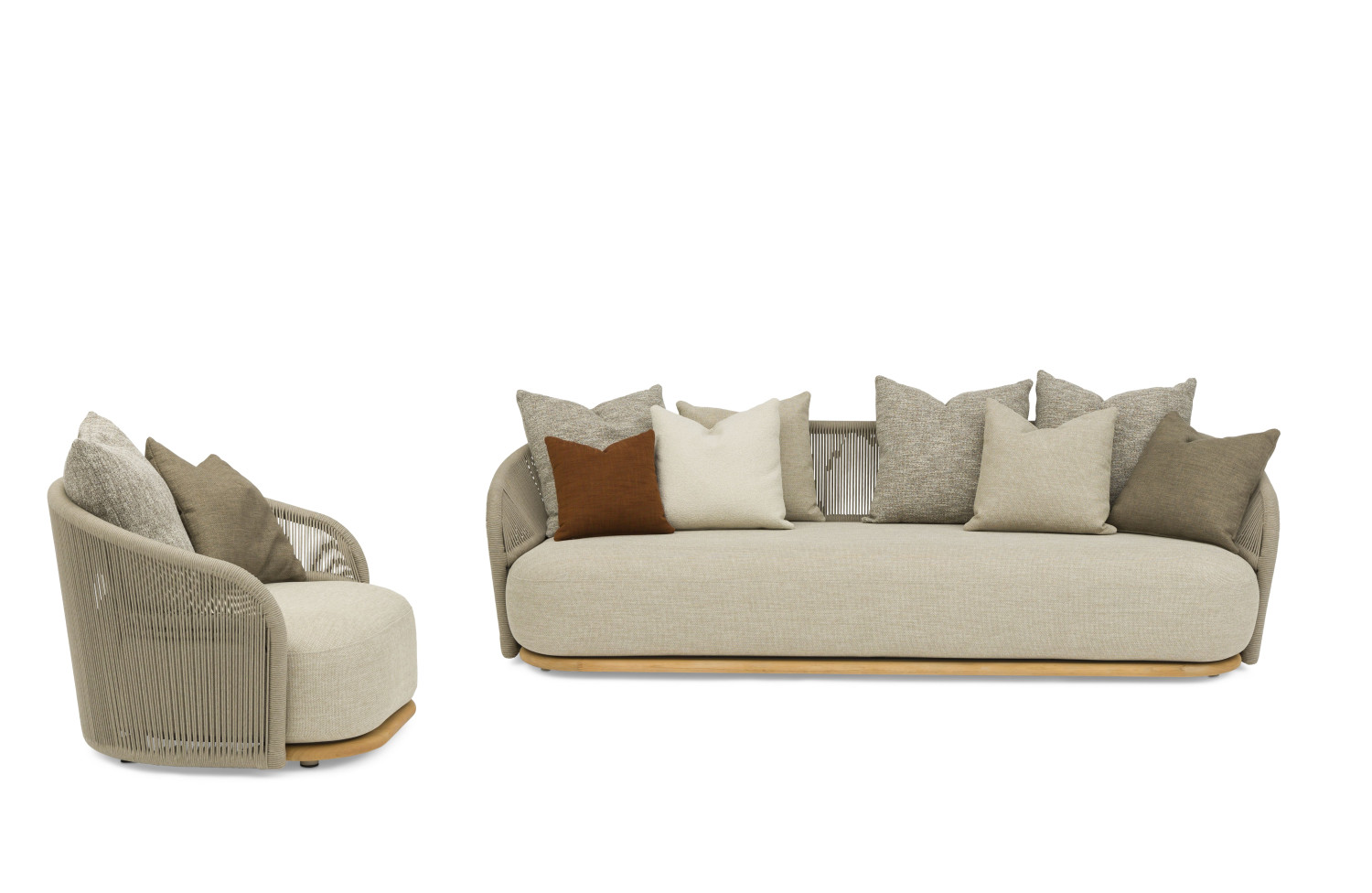 Swivel lounge armchair (with cushions) + 2 loose pillows LAGOM WAVE Lm 85T / TAUPE