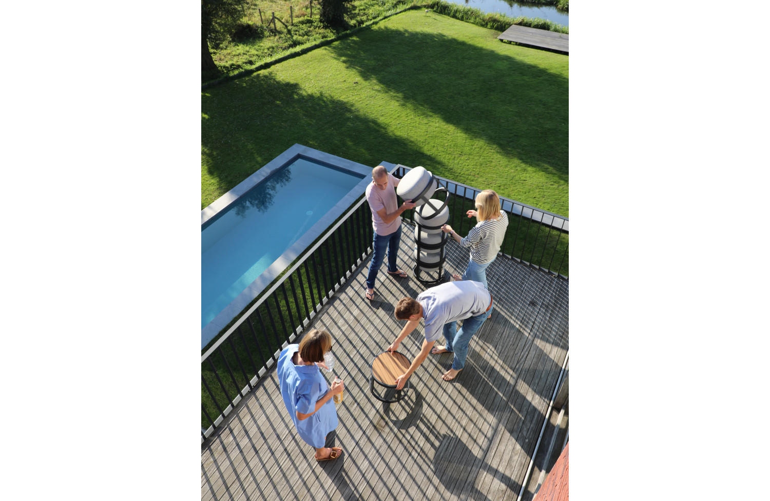 Zestaw 2 otoman (z poduszkami) + stolik LAGOM TOTEM-3 Lm 14G / ANTHRACITE