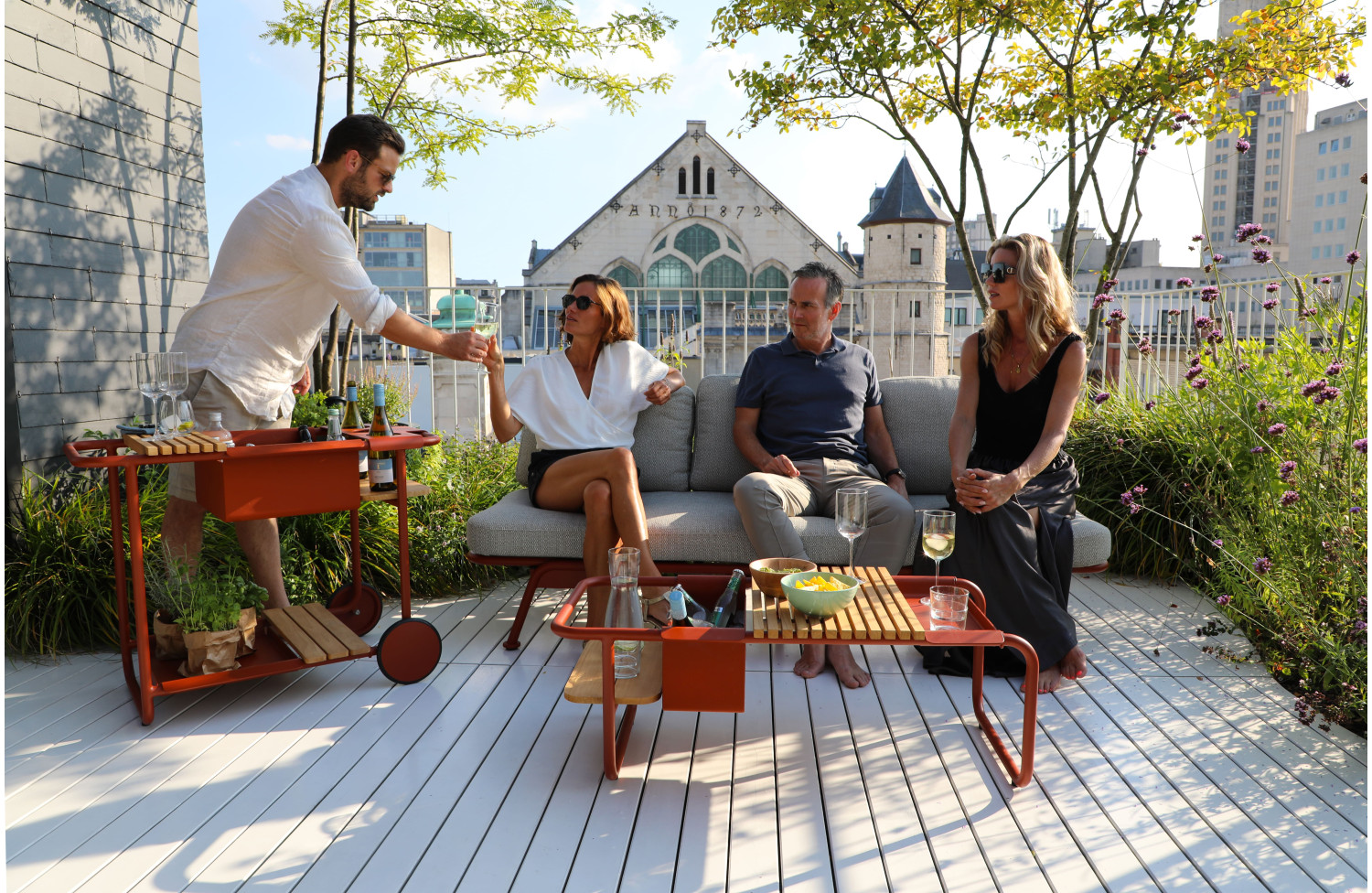 Диван для відпочинку на балконі (з подушками) + чохол (201x82x33cm) LAGOM SUNSET Lm 26T / TAUPE