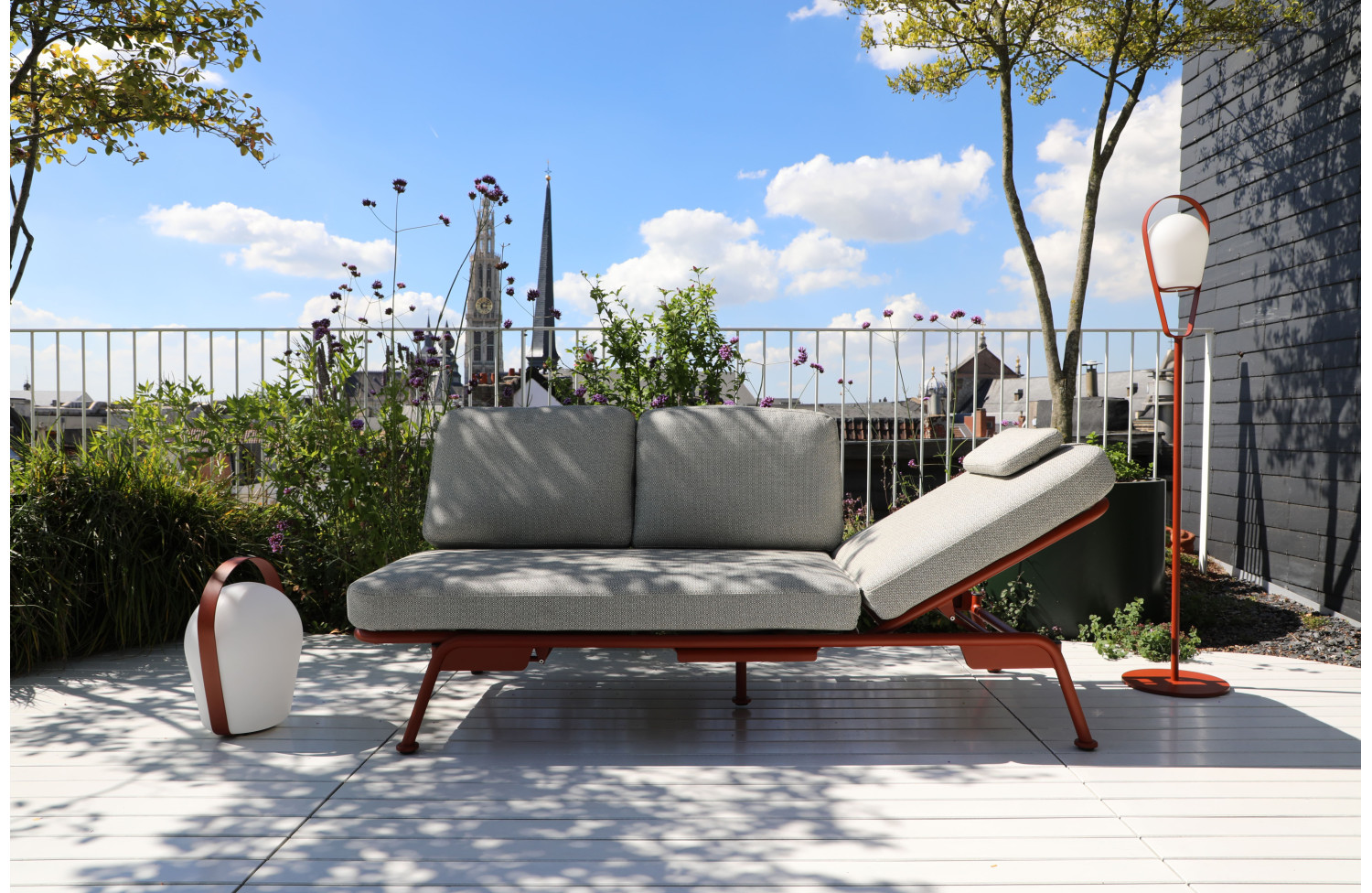 Диван для відпочинку на балконі (з подушками) + чохол (201x82x33cm) LAGOM SUNSET Lm 26T / TAUPE