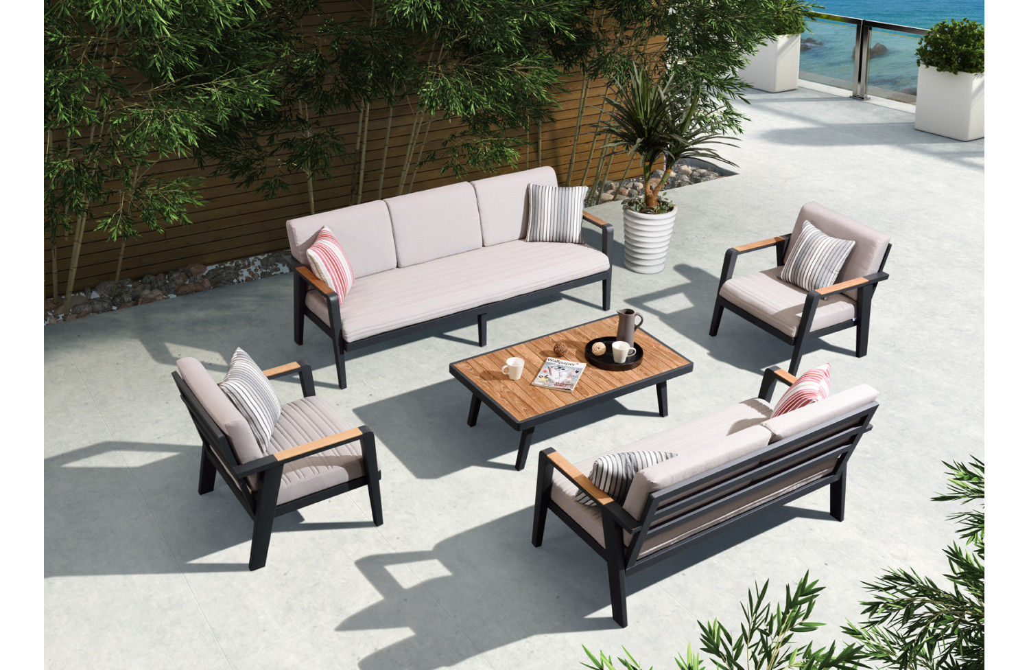 Zestaw wypoczynkowy dla 4 osób (z poduszkami) HIGOLD EMOTI 697730 / ANTHRACYTE