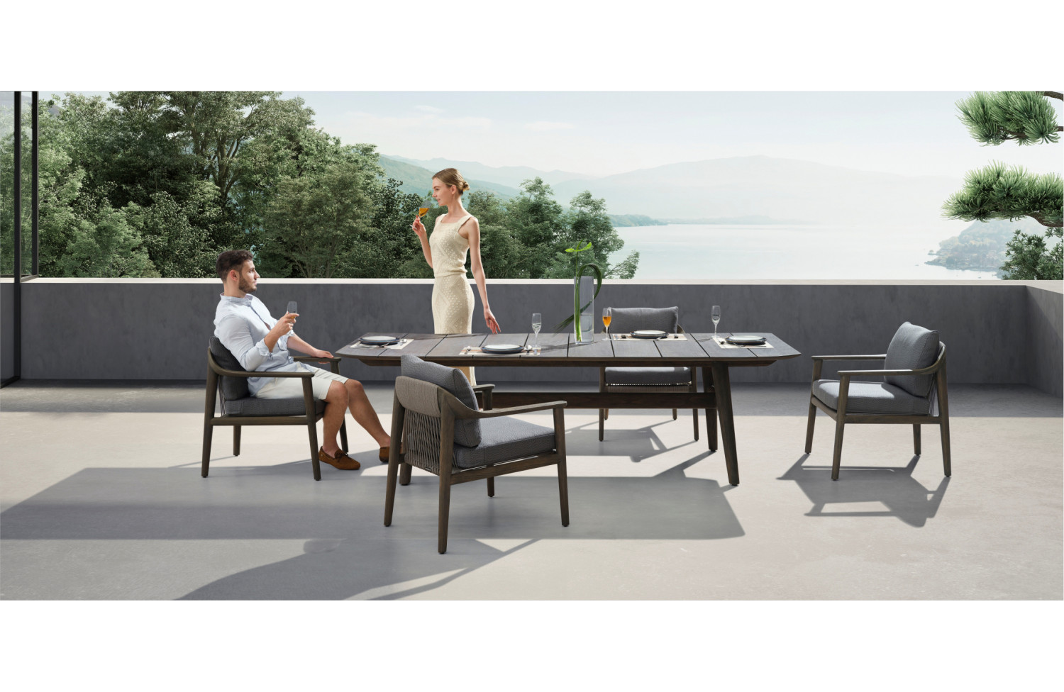 Dining Set (1+6) (with cushions) HIGOLD LEO 206360 / DARK TEAK