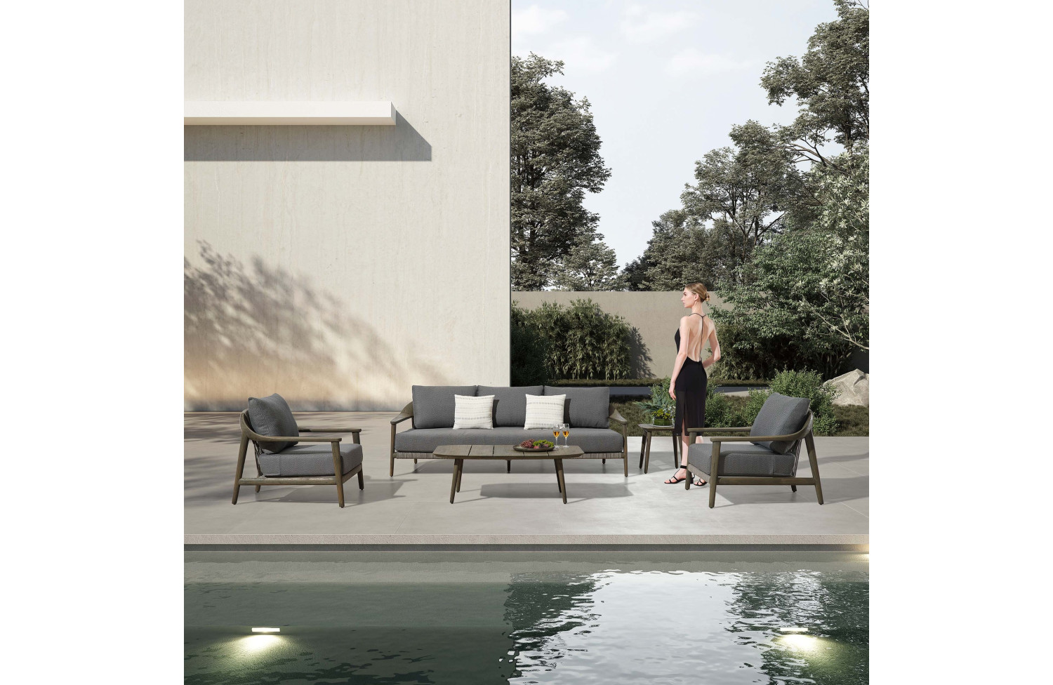 Zestaw wypoczynkowy dla 5 osób (z poduszkami) HIGOLD LEO 206330 / DARK TEAK