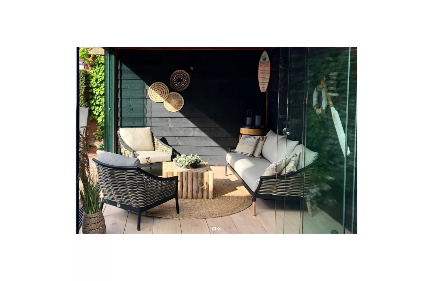 Lounge set (with cushions) APPLE BEE MILOU BLACK 18101B1-LC (2 pcs) / 18101B1-SF (1 pc) / 70001297 (1 pc) / 70001296 (1 pc)