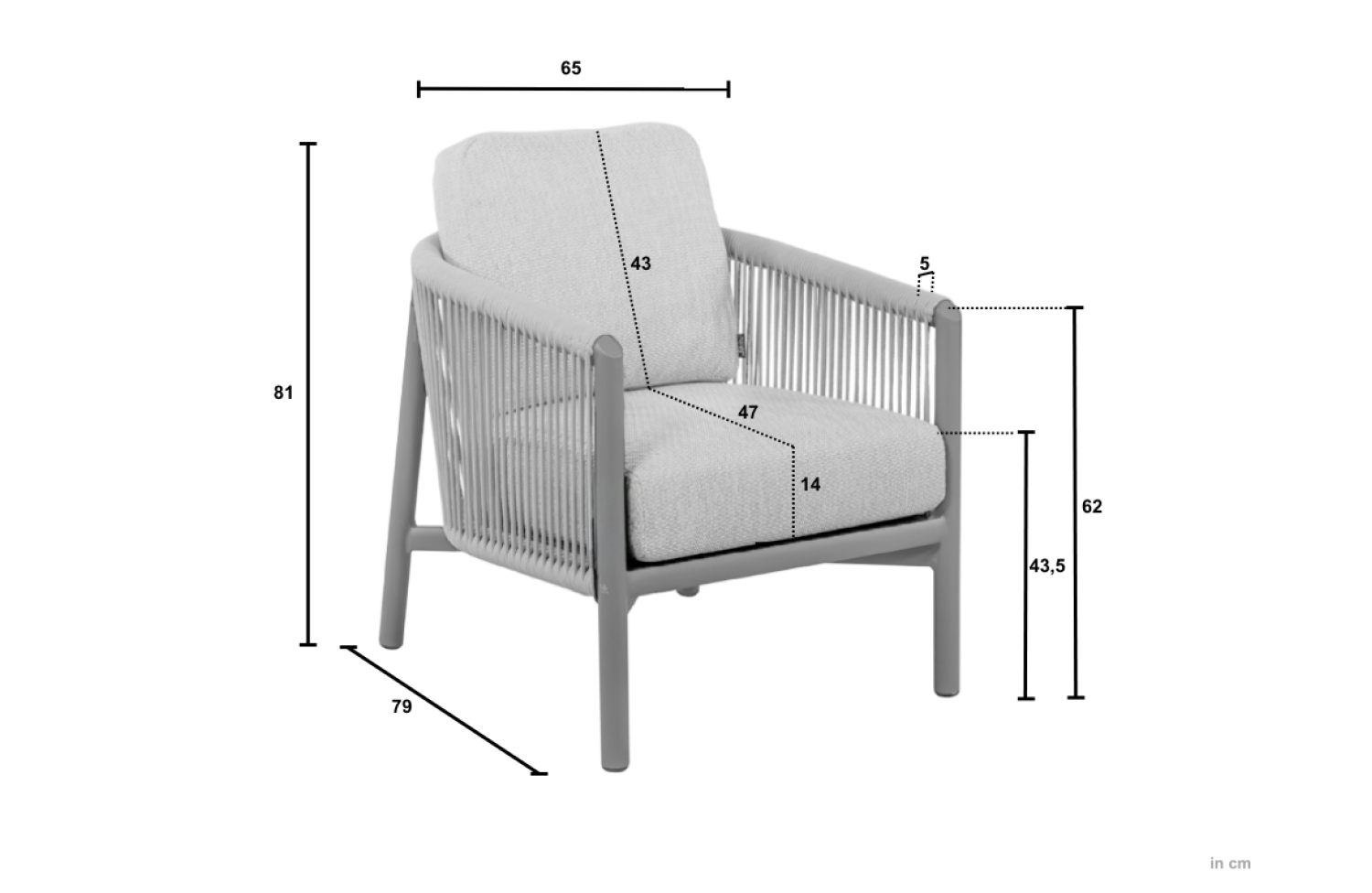 Низький стілець (лаунж) з підлок. (з подушк) APPLE BEE BORA BORA 72000558 TAUPE / GREY