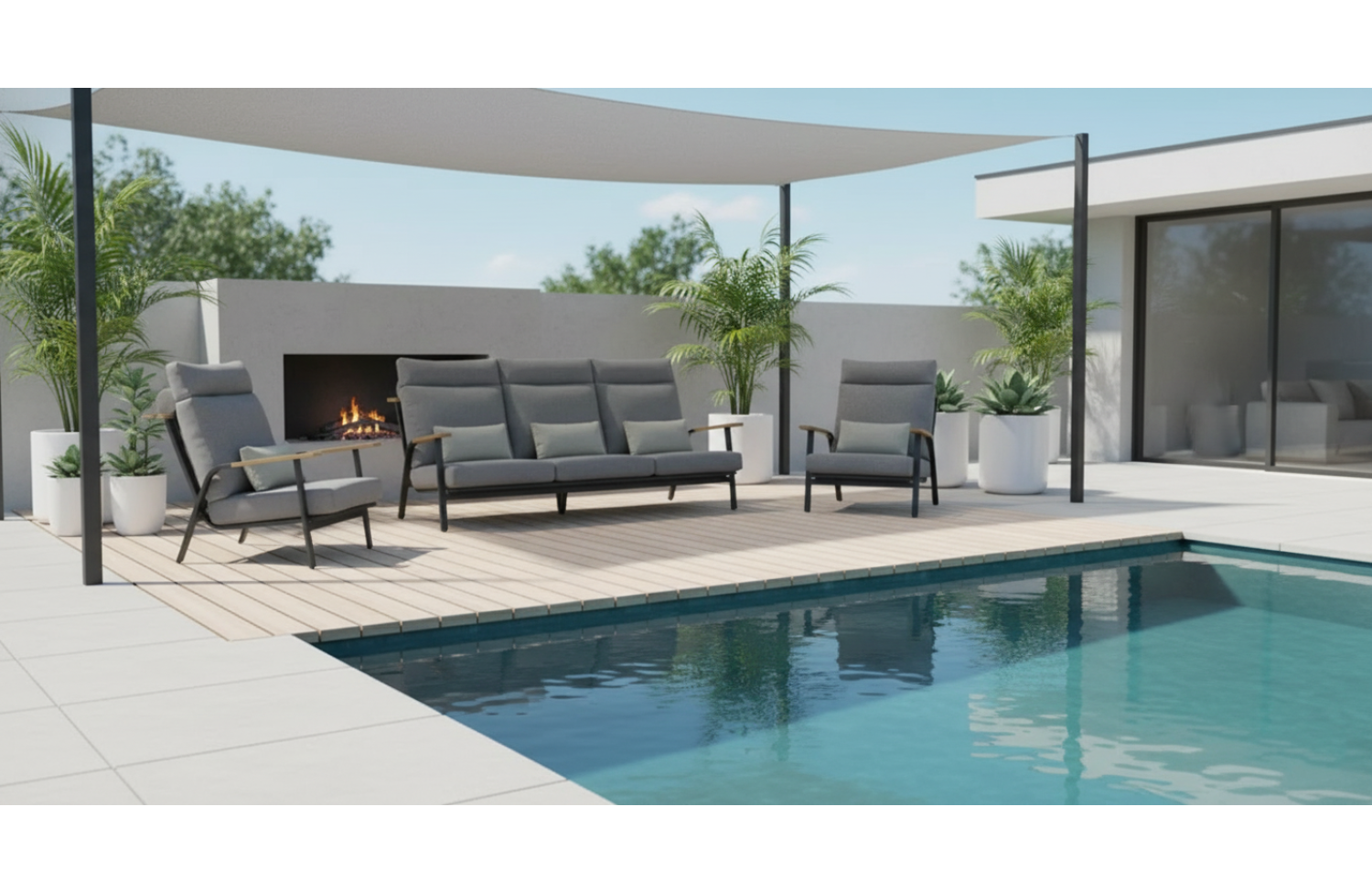 Lounge set (with cushions) LAGOM DANDY Lm 11G (1 pc) Lm 12G (2 pcs) / ANTHRACITE