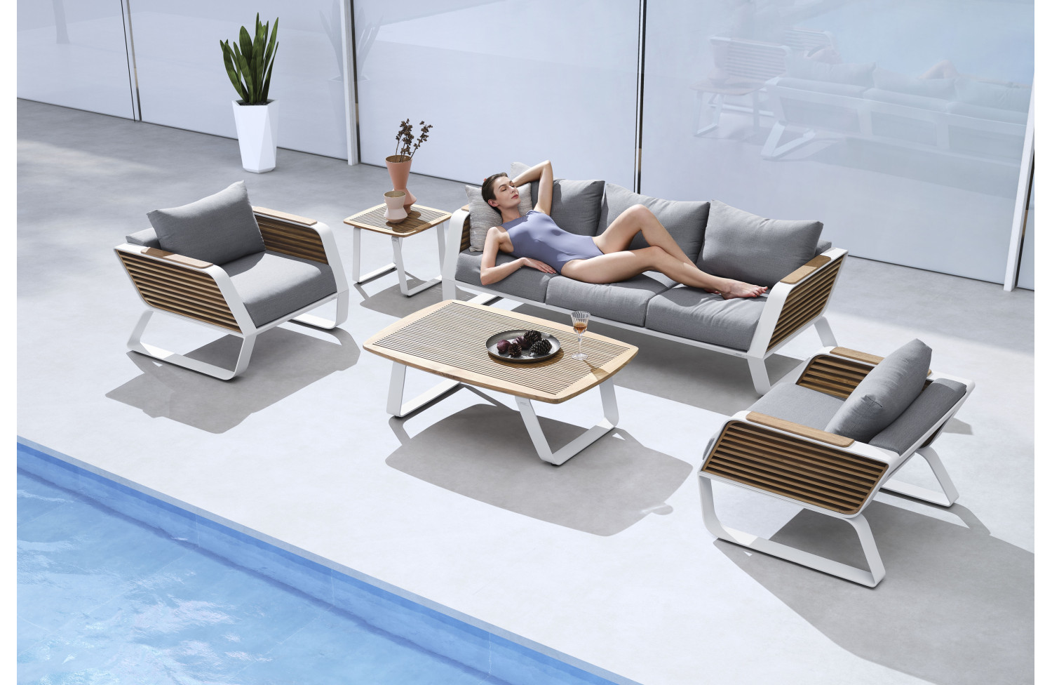 Zestaw wypoczynkowy dla 5 osób (z poduszkami) HIGOLD WING 204930 / WHITE