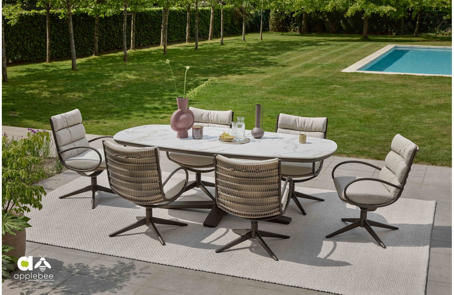 Dining Set 220 (with cushions) APPLE BEE ZANZIBAR & CAMP BAY 72000590 (1 pc) / 72000591 (1 pc) / 72000592 (1 pc) / 72000573 (6 pcs) / BRONZE