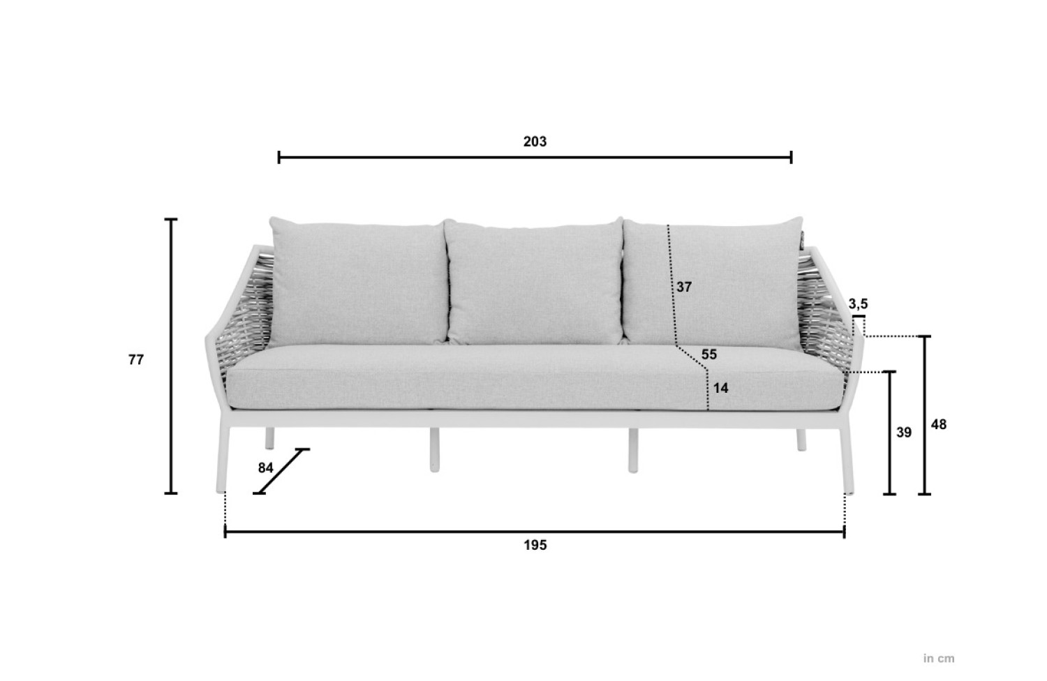 Lounge set (with cushions) APPLE BEE MILOU WHITE 70000625 (2 pcs) / 70000626 (1 pc) / 70000628 (1 pc) / 70000629 (1 pc)