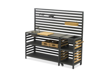 Kuchnia ogrodowa (ściana / zlew i kran /2 drewniane półki /2 aluminiowe półki / deska do krojenia + 2 lampy solarne + 8 poj.haczyk / +2 wieszaki) / MATERA MT 01G / ANTRACITE