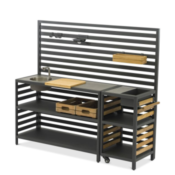 Kuchnia ogrodowa (ściana / zlew i kran /2 drewniane półki /2 aluminiowe półki / deska do krojenia + 2 lampy solarne + 8 poj.haczyk / +2 wieszaki) / MATERA MT 01G / ANTRACITE