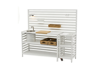 Kuchnia ogrodowa (ściana / zlew i kran / 2 drewniane półki / 2 aluminiowe półki / deska do krojenia / +2 lampy solarne / +8 poj.haczyk /+2 wieszaki) / MATERA MT 01T / TAUPE