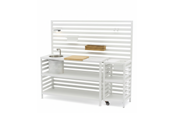 Kuchnia ogrodowa (ściana / zlew i kran / 2 drewniane półki / 2 aluminiowe półki / deska do krojenia / +2 lampy solarne / +8 poj.haczyk /+2 wieszaki) / MATERA MT 01T / TAUPE