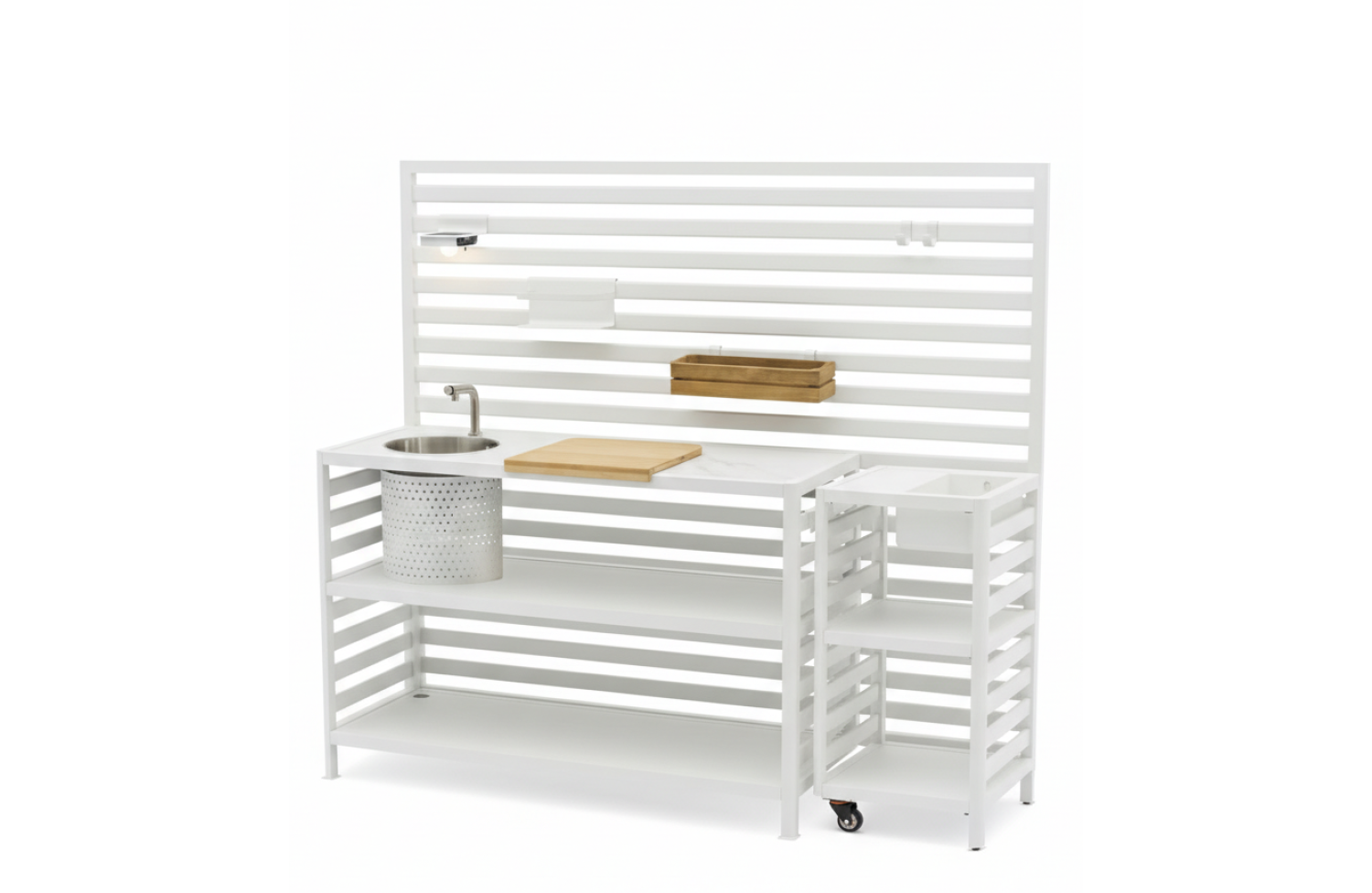 Вулична Кухня з 2-х мод.(роб. стінка / мийка / 2 дер.навіс. пол. / 2 навіс.пол / дошка для нарізання) / MATERA MT 01T / TAUPE