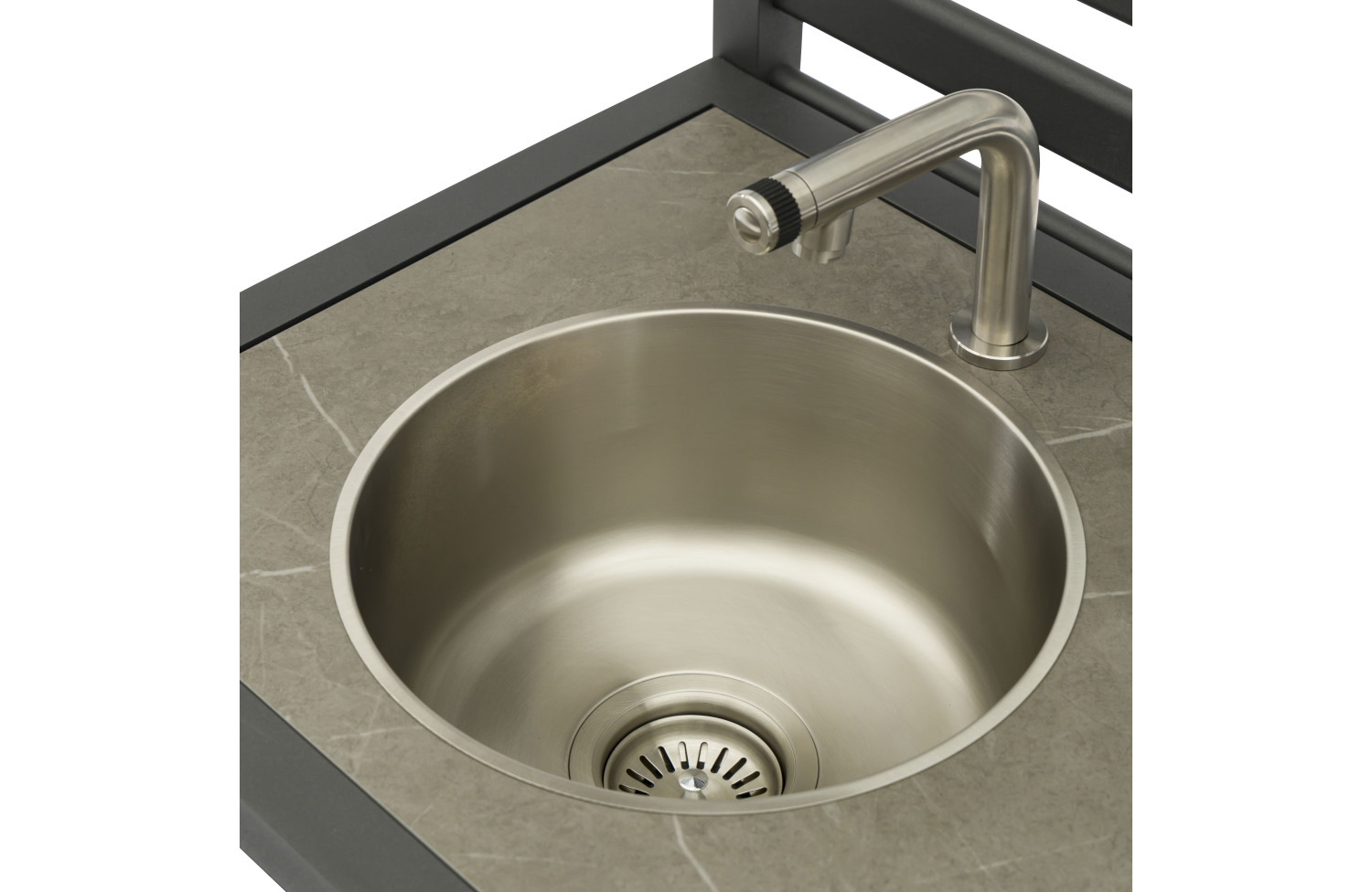 Outdoor Kitchen (wall / sink and tap / 2 wooden shelves / 2 alu shelves / cutting board + 2 solar lamps + 8 single hooks + 2 drawers) / MATERA MT 01G / ANTRACITE