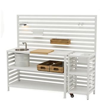 Outdoor Kitchen(wall / sink and tap / 2 wooden shelves./2 alu shelves / cutting board / +2 solar lamps /+ 8 single hooks / +2 drawersі) / MATERA MT 01T / TAUPE