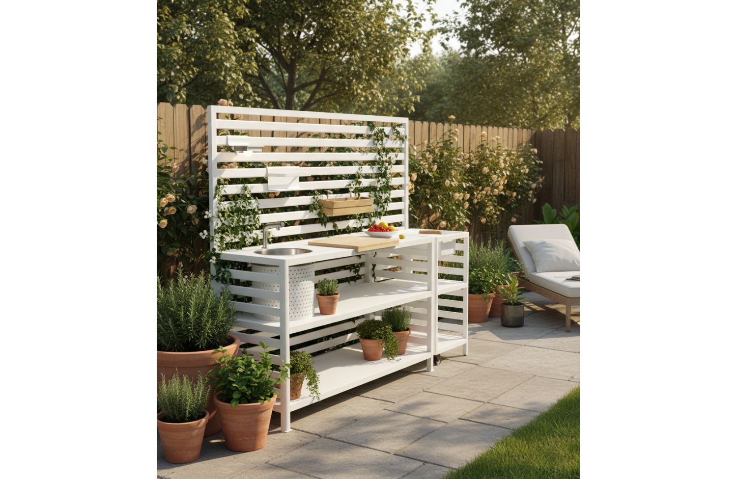Outdoor Kitchen(wall / sink and tap / 2 wooden shelves./2 alu shelves / cutting board / +2 solar lamps /+ 8 single hooks / +2 drawersі) / MATERA MT 01T / TAUPE