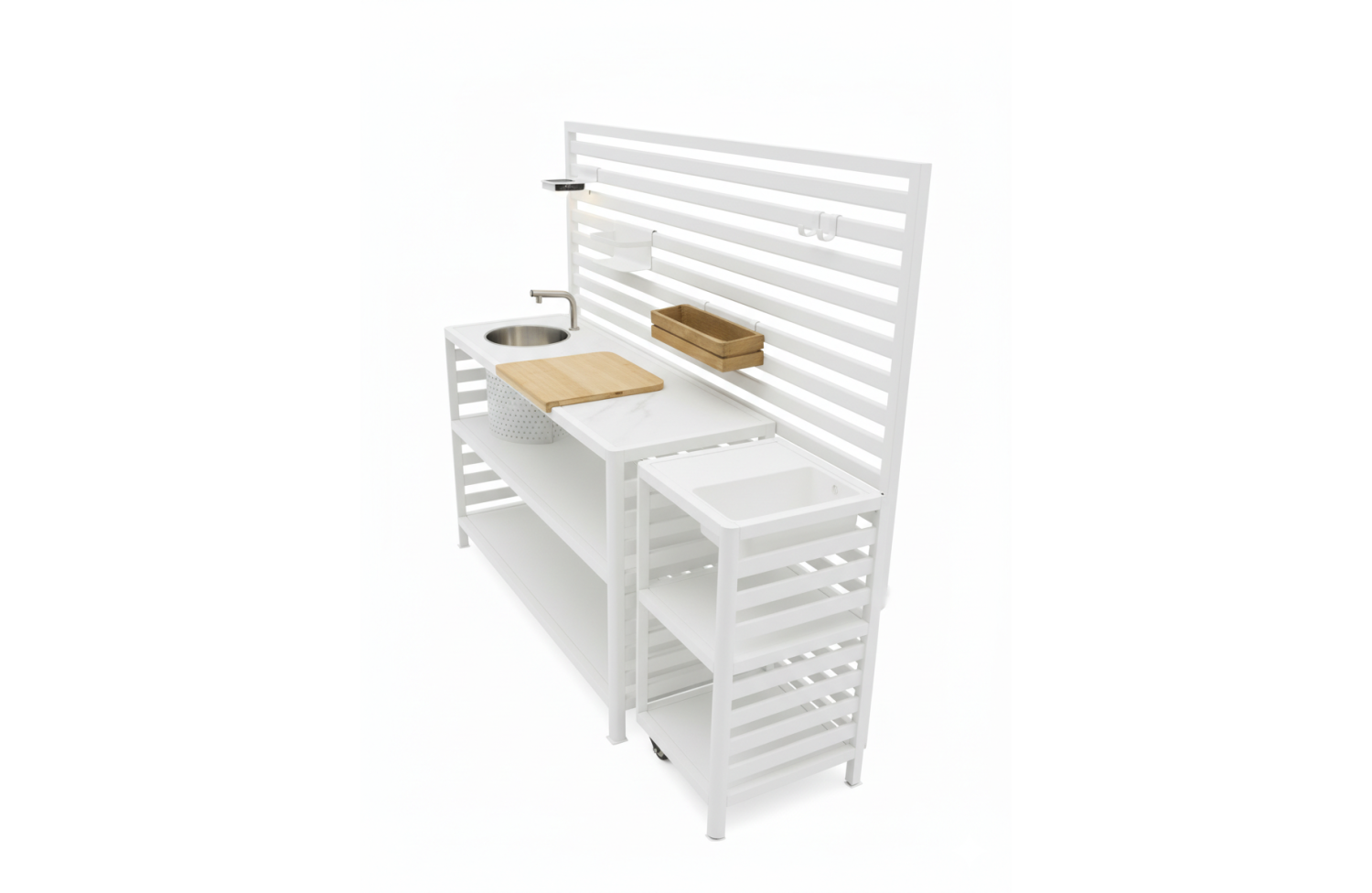 Outdoor Kitchen(wall / sink and tap / 2 wooden shelves./2 alu shelves / cutting board / +2 solar lamps /+ 8 single hooks / +2 drawersі) / MATERA MT 01T / TAUPE