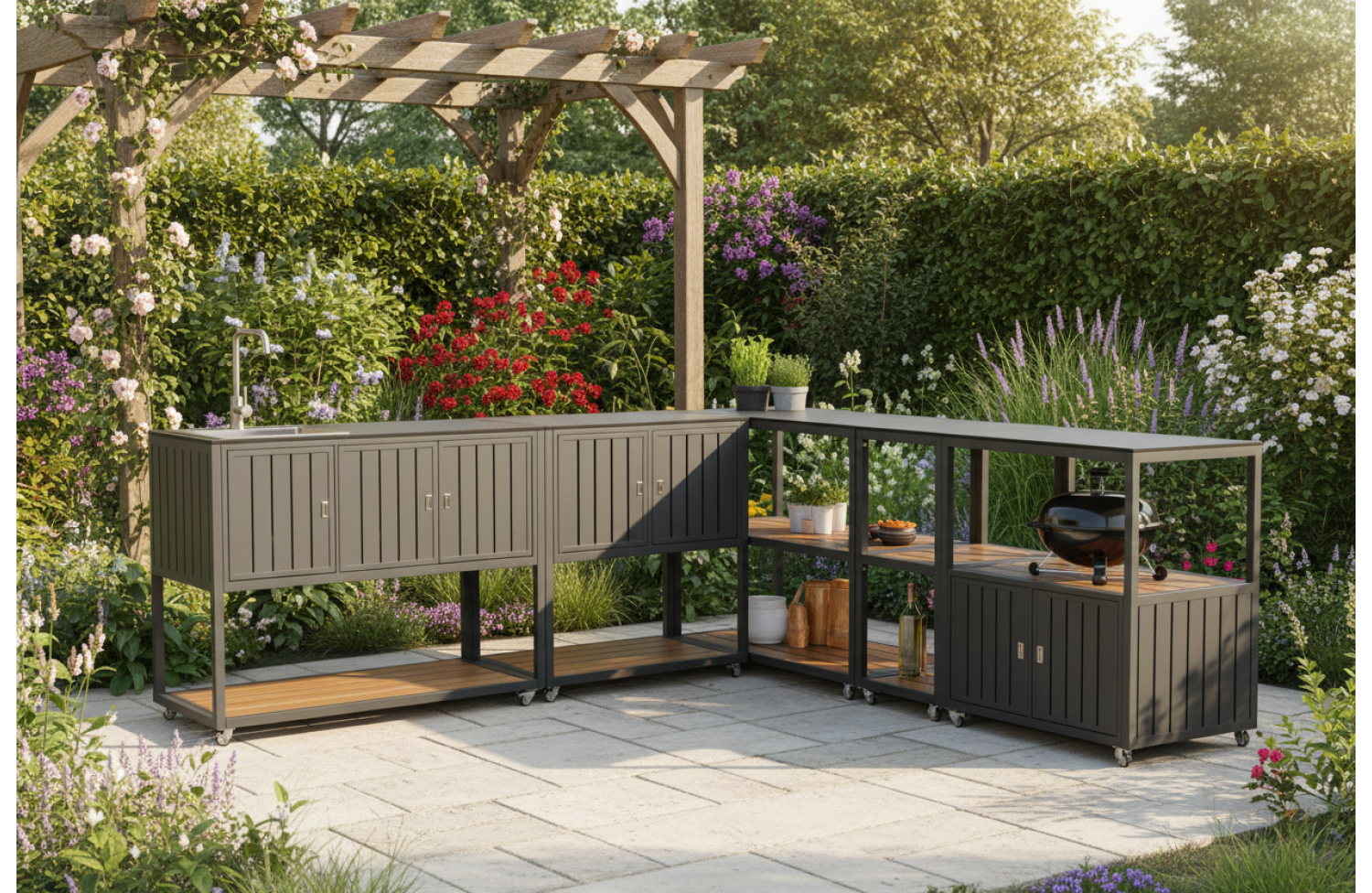 Outdoor double unit with middle shelf (with wheels) / MATERA MT 07G / ANTRACITE