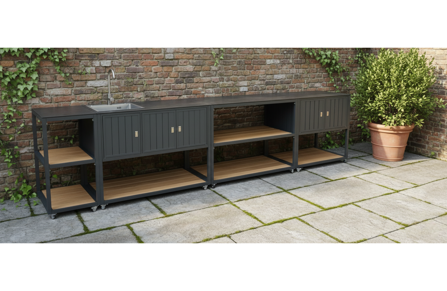 Outdoor double unit with middle shelf (with wheels) / MATERA MT 07G / ANTRACITE