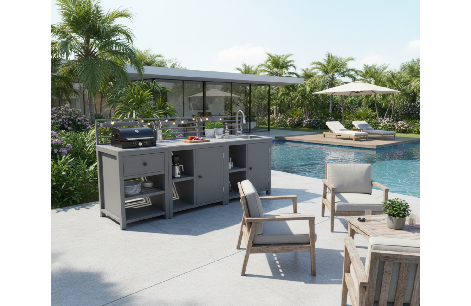 Outdoor Kitchen set with a sink MATERA MT 02T / MT 03T / MT 04T / TAUPE