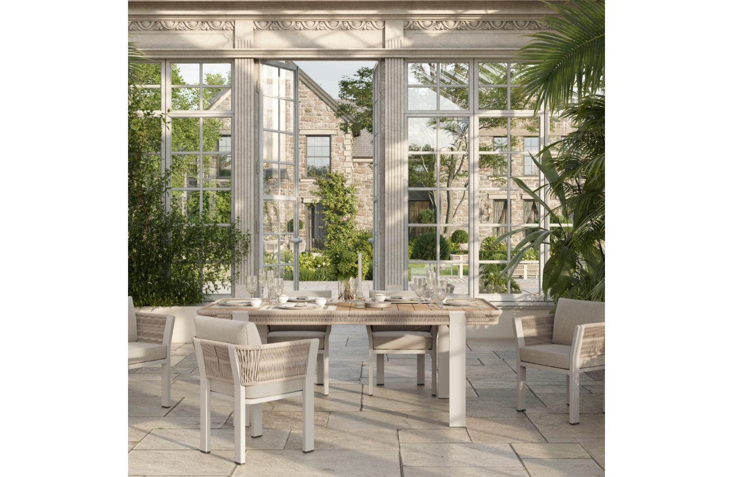 Dining set (with cushions) HIGOLD BORROMEO 205490 (1+6) / TAUPE