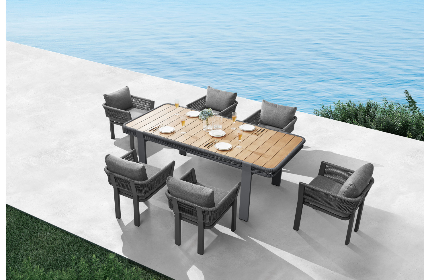 Zestaw do jadalni dla 6 osób (z poduszkami) HIGOLD BORROMEO 20590 / BLACK