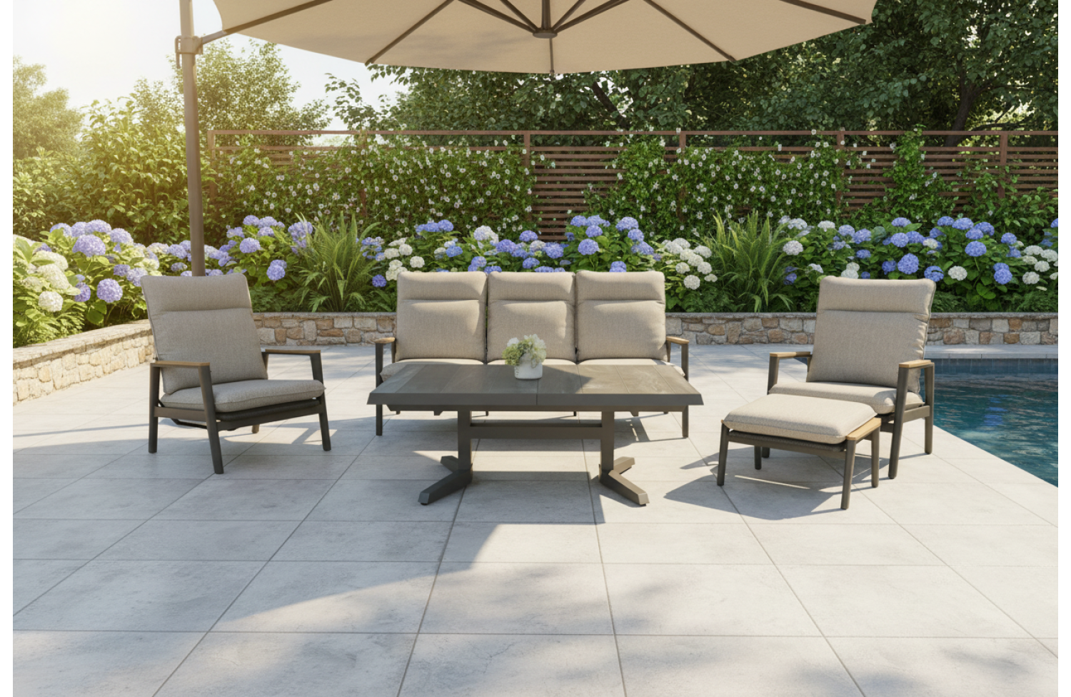 3-seater sofa with folding back (with cushions) SKANDI ROPE SK 02GR / ANTHRACITE + ROPE