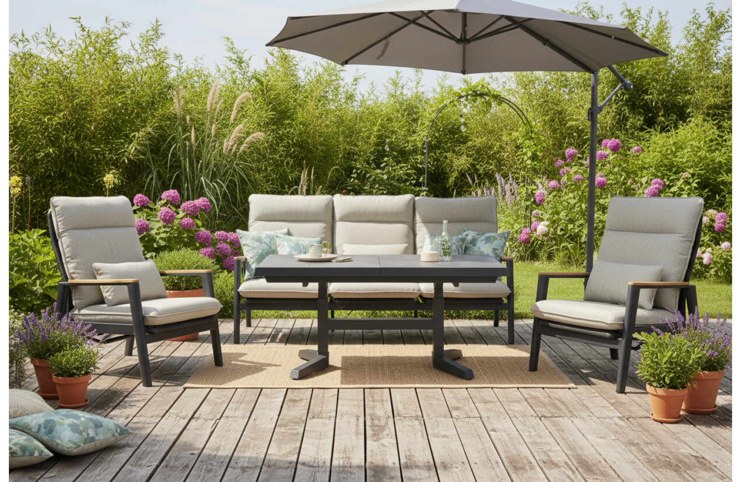 3-seater sofa with folding back (with cushions) SKANDI ROPE SK 02GR / ANTHRACITE + ROPE