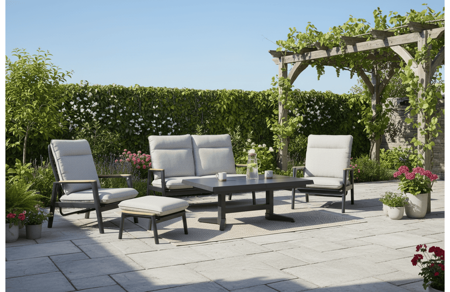 2-seater sofa with folding back (with cushions) SKANDI ROPE SK 06GR / ANTHRACITE + ROPE