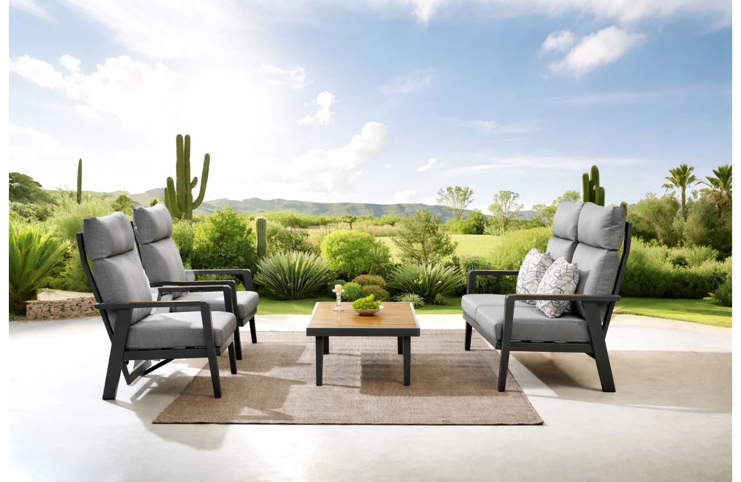 Zestaw wypoczynkowy dla 4 osób (z poduszkami) HIGOLD EMOTI 2.0 69772104 (1 szt) / 69772003 (2 szt) / 684187 (1 szt) / ANTHRACITE