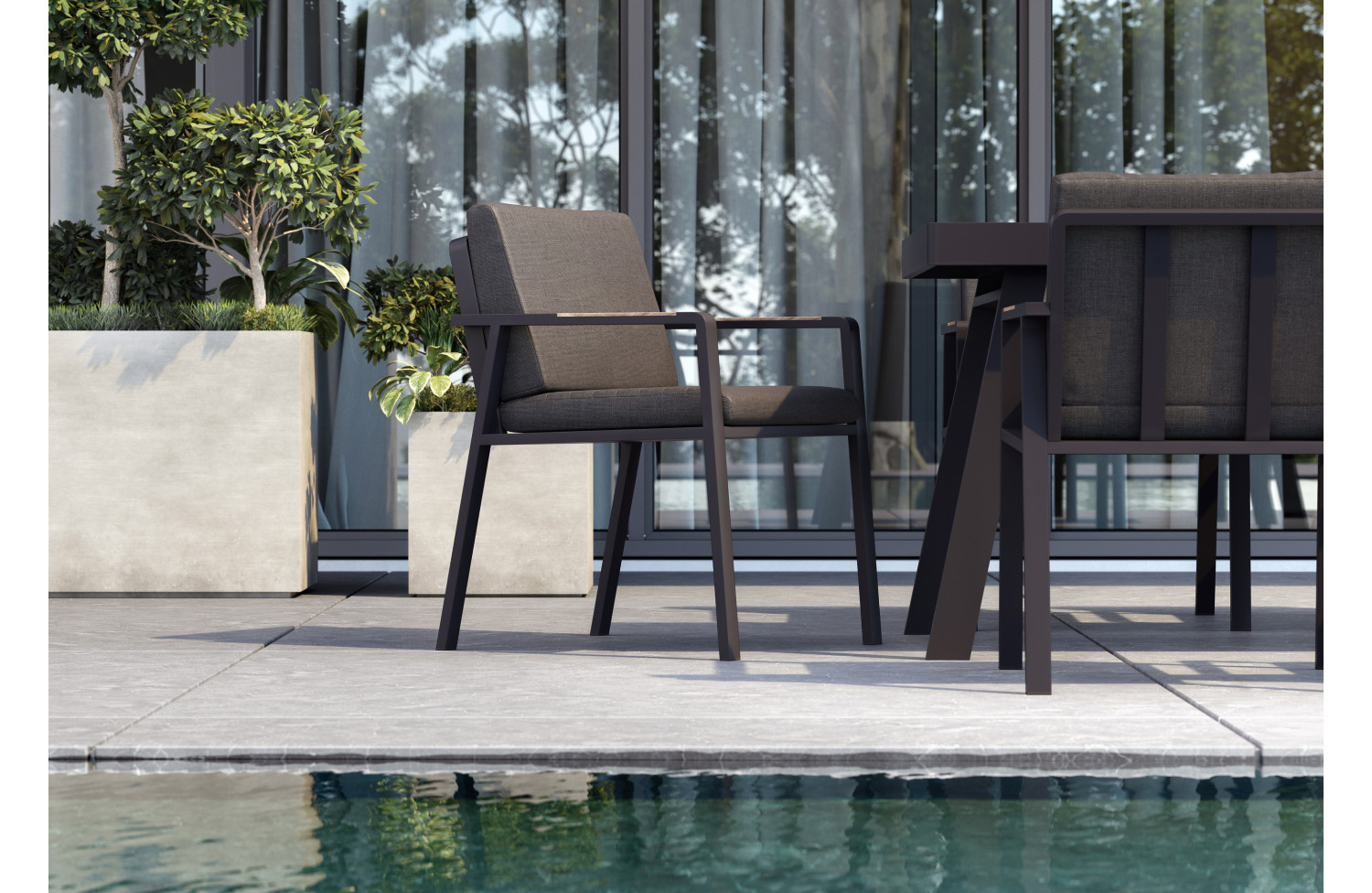 Обідній комплект 220 (з подушками) HIGOLD NOFI BLACK 680140 / ANTHRACITE