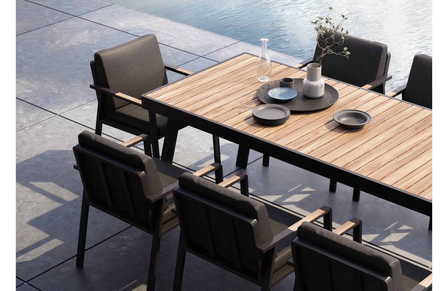 Обідній комплект 220 (з подушками) HIGOLD NOFI BLACK 680140 / ANTHRACITE