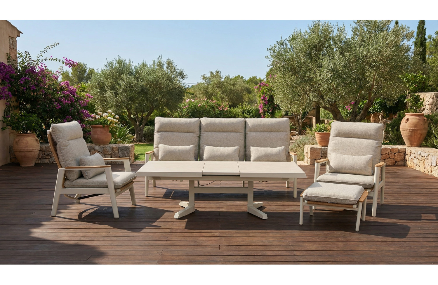 Lounge armchair with folding back (with cushions) SKANDI ROPE SK 03TR / TAUPE + ROPE