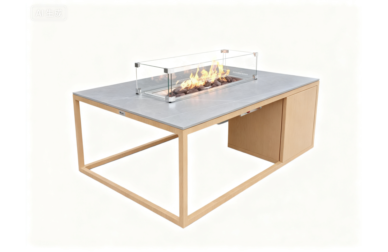 Rectangular fireplace table (with glass) FUEGGO FG 02N / NATURAL