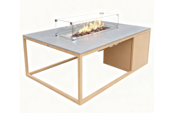 Rectangular fireplace table (with glass) FUEGGO FG 02N / NATURAL