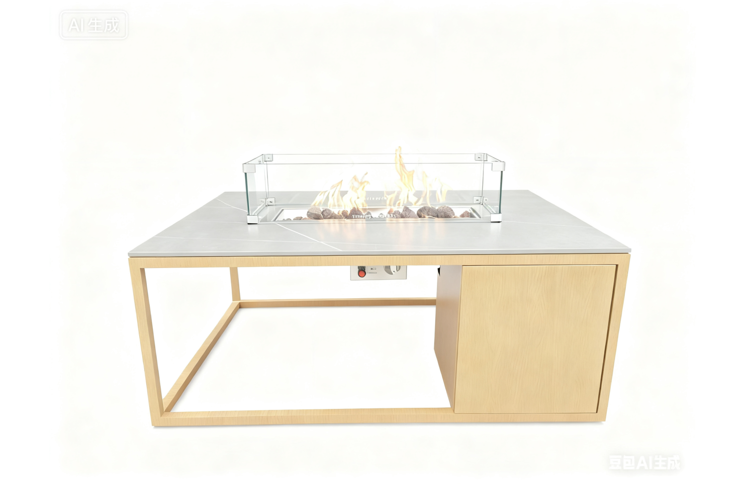 Rectangular fireplace table (with glass) FUEGGO FG 02N / NATURAL