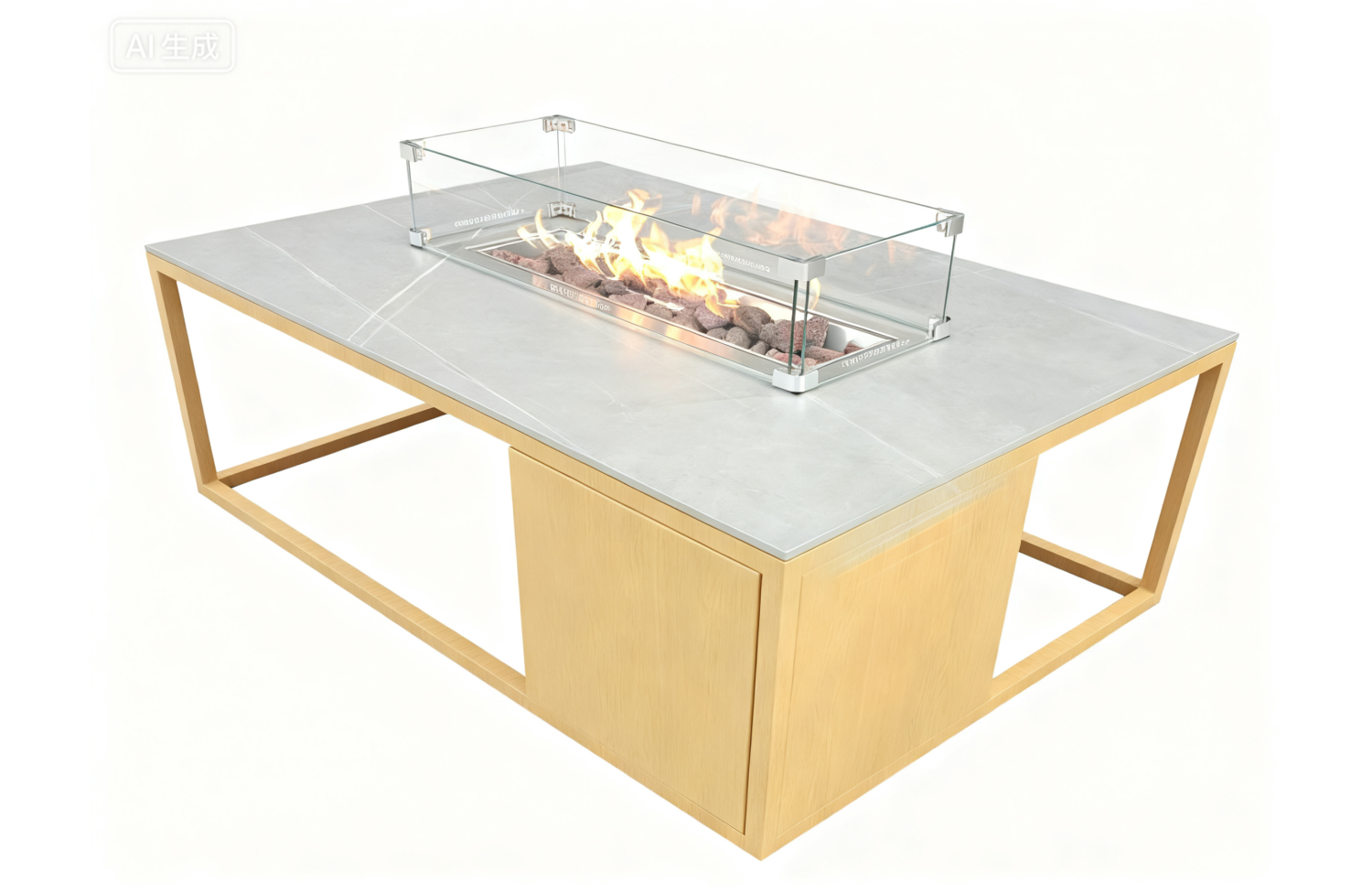 Rectangular fireplace table (with glass) FUEGGO FG 02N / NATURAL