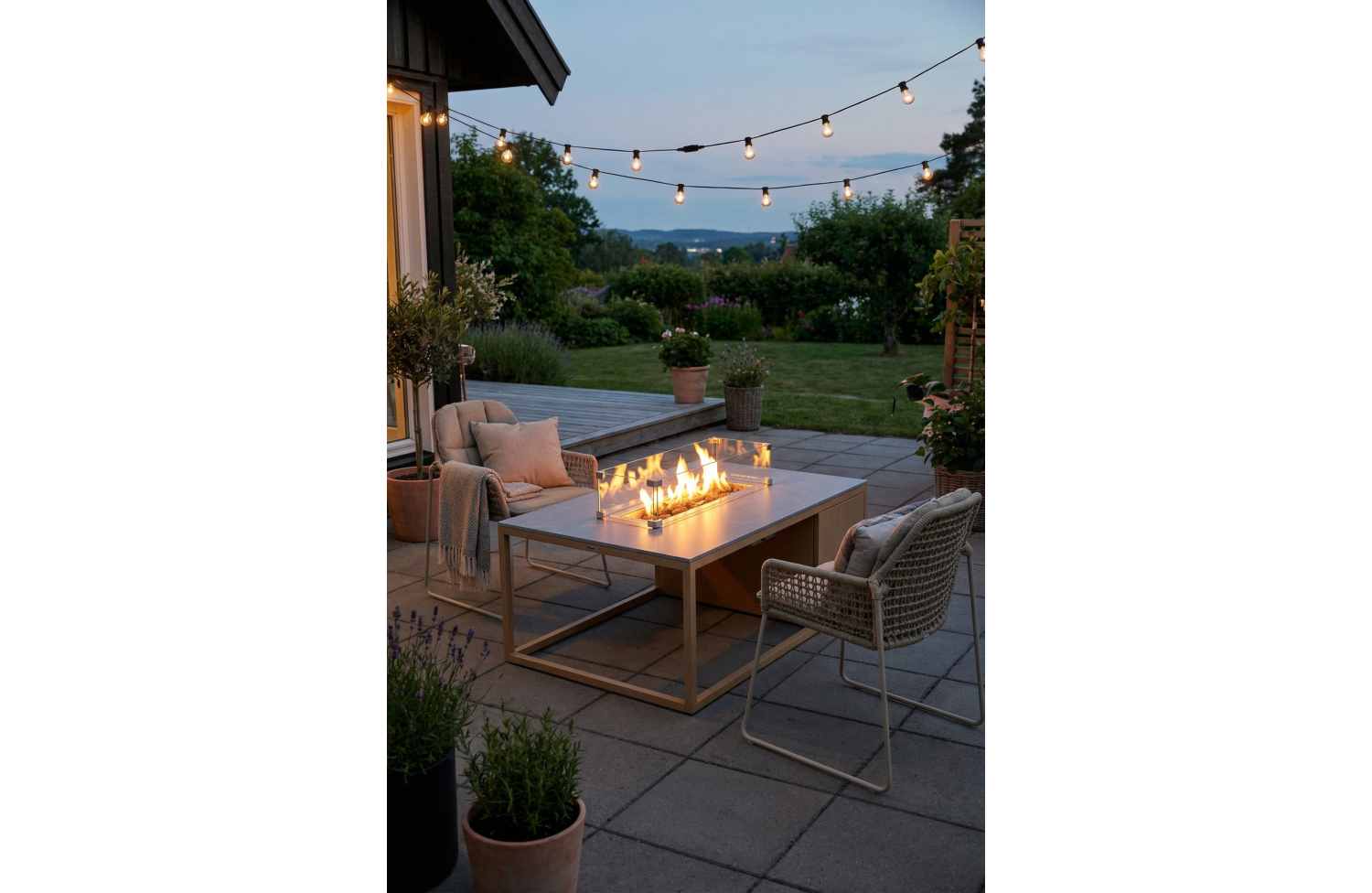 Rectangular fireplace table (with glass) FUEGGO FG 02N / NATURAL