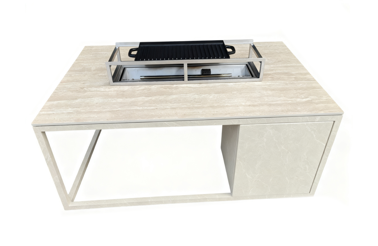 Rectangular fireplace table (with glass) FUEGGO FG 02T / TAUPE