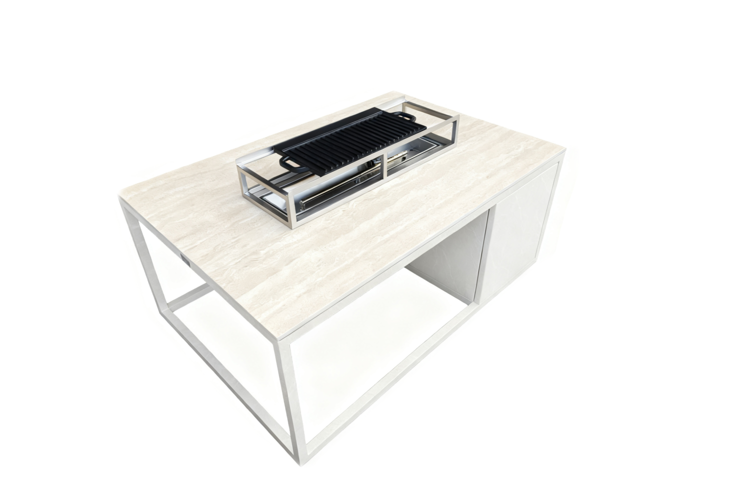 Rectangular fireplace table (with glass) FUEGGO FG 02T / TAUPE